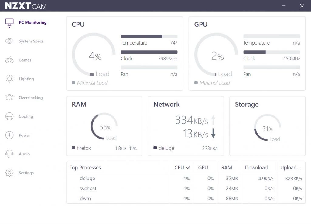 NZXT CAM — skærmbillede 1